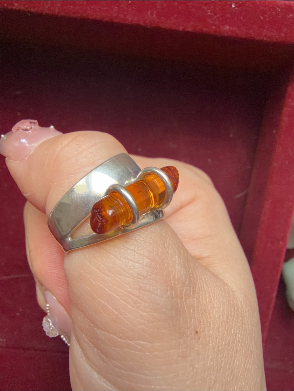 VINTAGE Natural MEXICAN HONEY AMBER RING on Sterling Silver BAND size 8